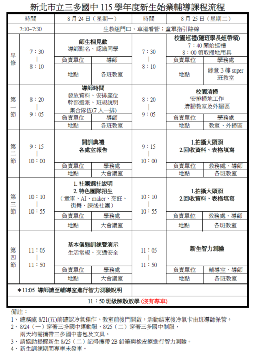 新生訓練流程表