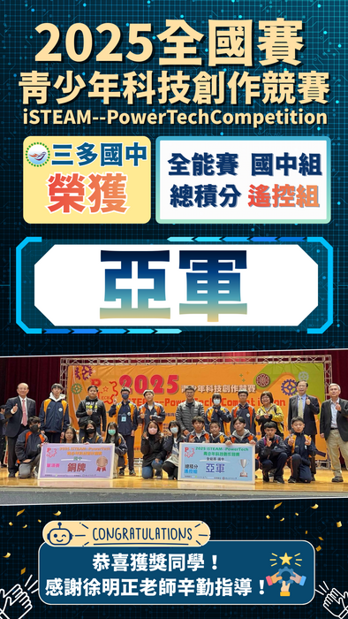 本校參加2025iSTEAM--PowerTech青少年科技創作競賽全國賽榮獲佳績圖片